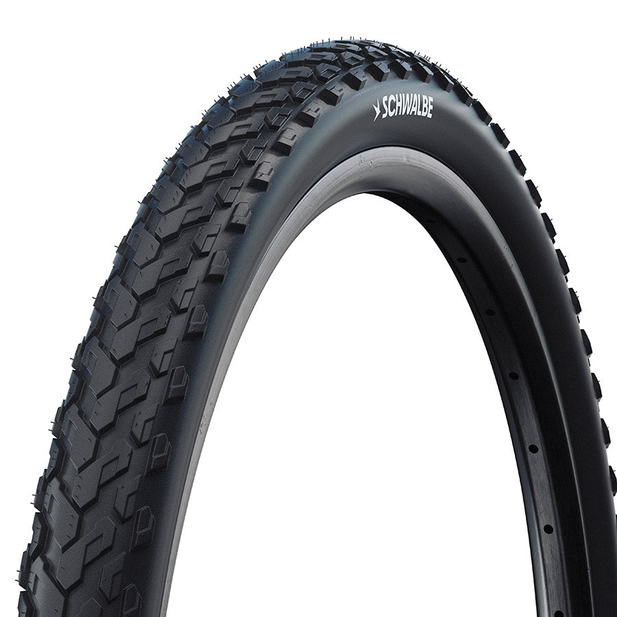 Schwalbe Motion Land Cruiser wire clincher cargo and urban tire in black, designed for durable urban and cargo cycling.