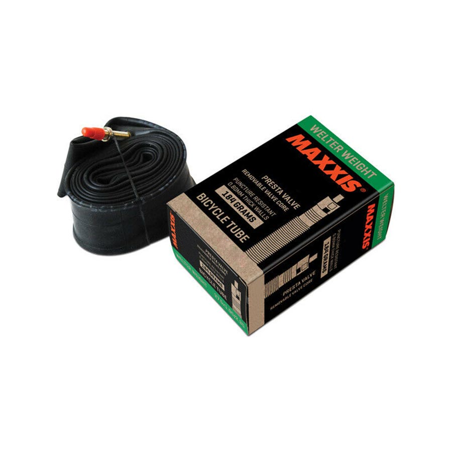 Maxxis welter weight tubes for bicycles, showing the durable rubber construction and valve stem for easy inflation.