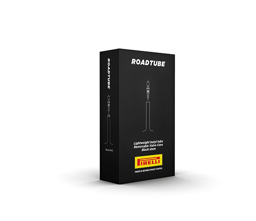 Pirelli RoadTUBE Presta bike tube for 700C wheels, 48mm length, suitable for 23-30C tires, close-up view of the tube.