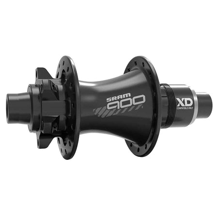Black SRAM 900 Disc Hub for bike wheels, showcasing the durable metal hub with disc brake compatibility.