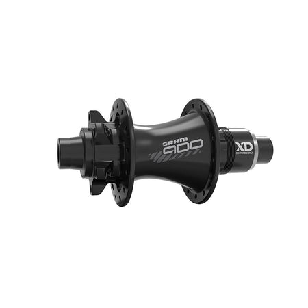 Black SRAM 900 Disc Hub for bicycle wheel, featuring precision engineering and durable construction.