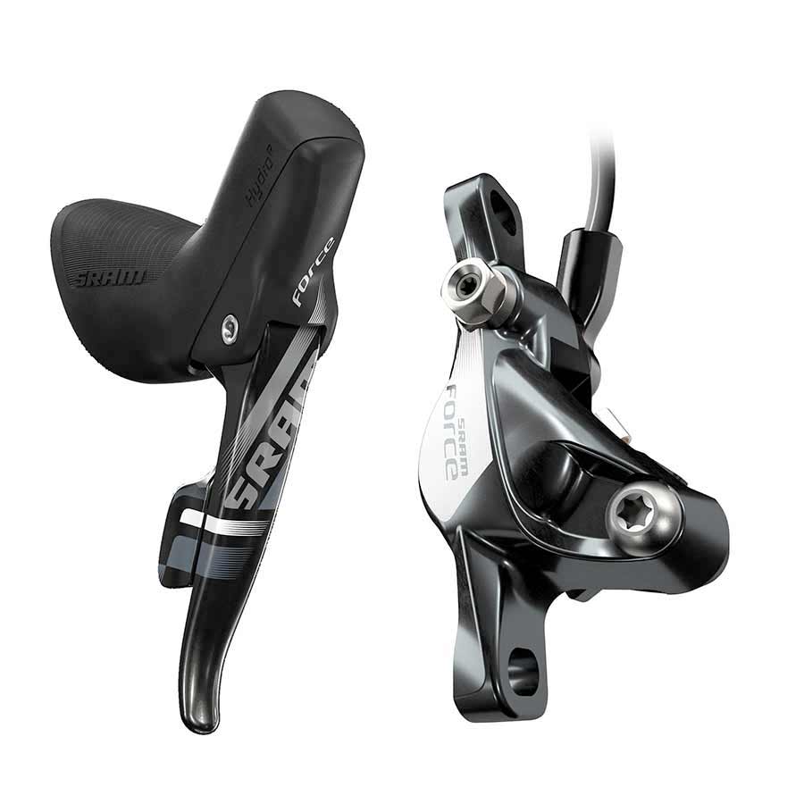 SRAM Force22 HRD Black disc brake for bikes, showing the sleek black brake caliper and rotor assembly.