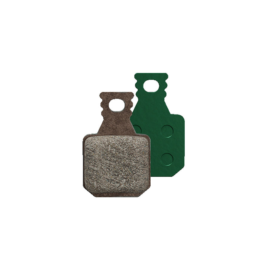 Magura MDP 8 GREEN brake pads for bicycles showing the green brake pad material and mounting hardware.