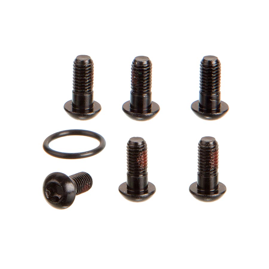 SRAM Speed Ring Mounting Kit for ebike drivetrain, includes mounting components and hardware, black metal parts on a white background.