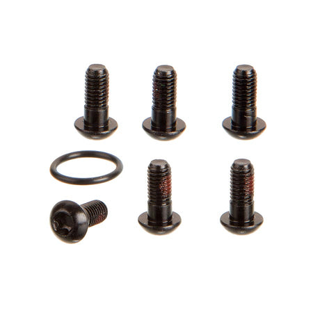 SRAM Speed Ring Mounting Kit for ebike drivetrain, includes mounting components and hardware, black metal parts on a white background.
