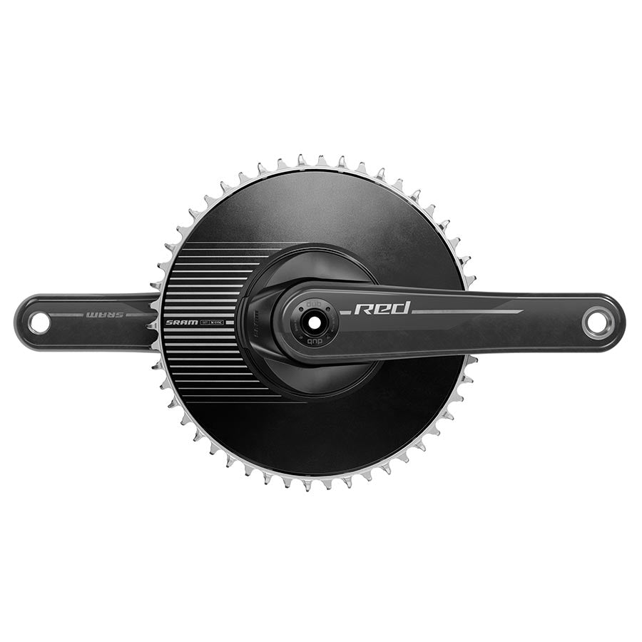 SRAM Red DUB 1x Aero E1 crankset in black, lightweight bike crankset with aerodynamic design and sturdy construction.