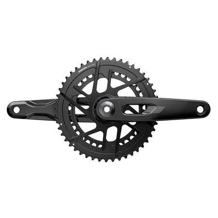 SRAM Rival 2x E1 crankset in black, bicycle crankset with two chainrings and crank arms, designed for road bikes.