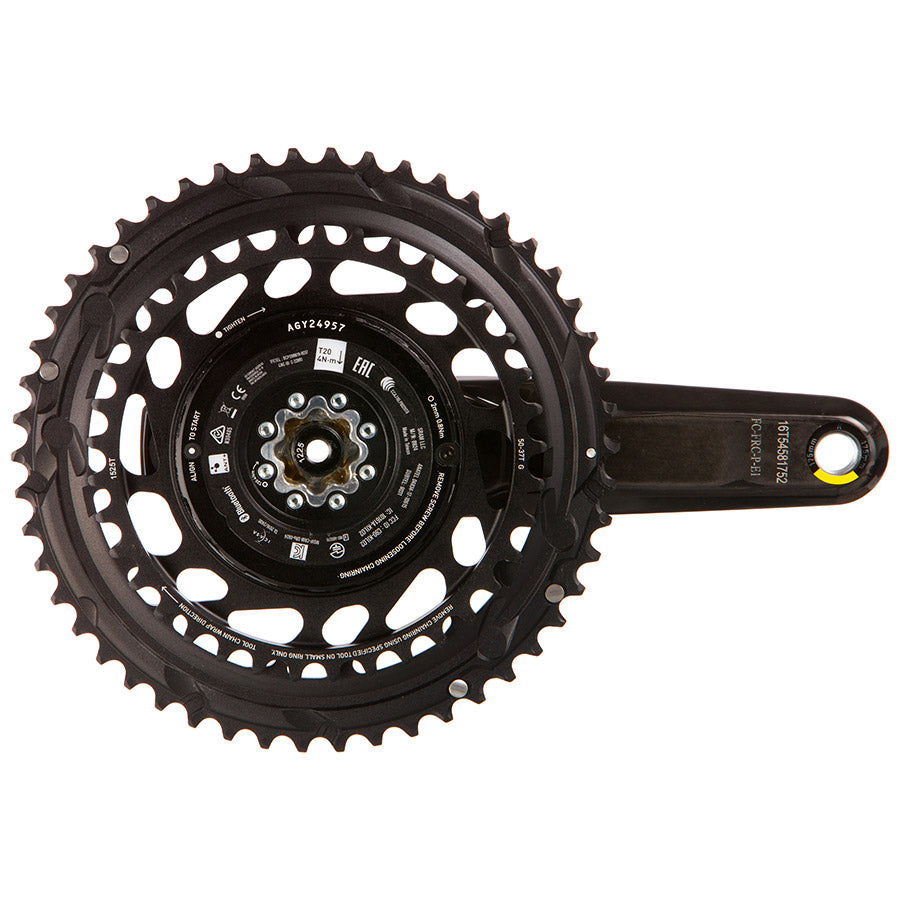 SRAM Force 2x Powermeter E1 Crankset in black showing crank arms and integrated power measurement system on bike component