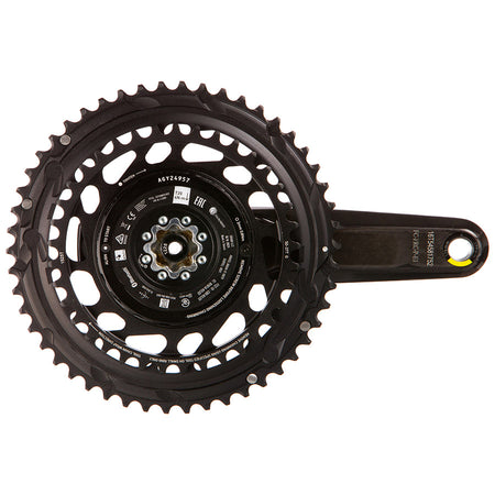 SRAM Force 2x Powermeter E1 Crankset in black showing crank arms and integrated power measurement system on bike component