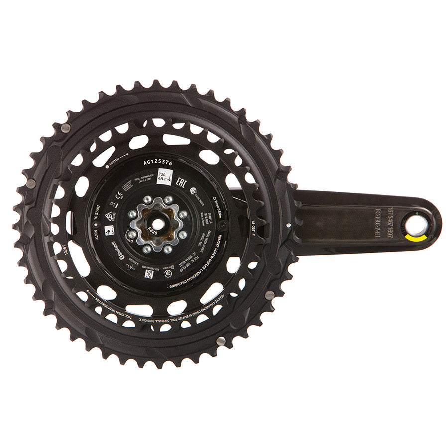 SRAM Force 2x Powermeter E1 Crankset in black, showing the crank arms with integrated power meter sensors on each side.
