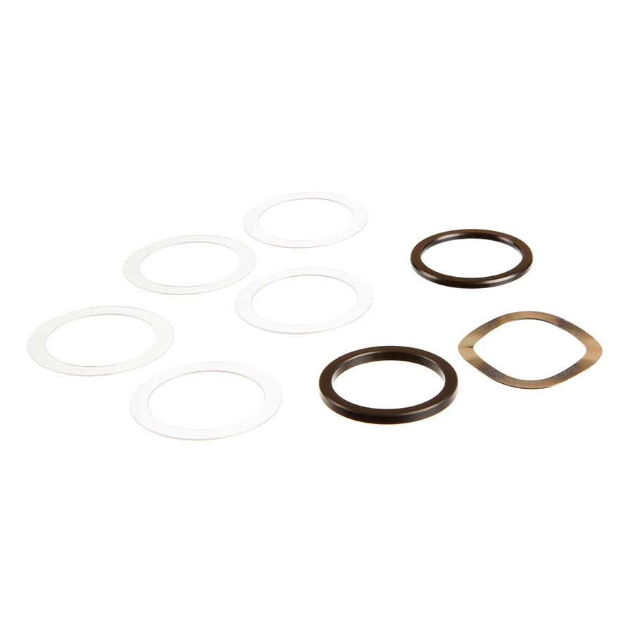 SRAM BB30 to BB386 spacer kit for bottom bracket installation, showing metal spacers and components on a white background.