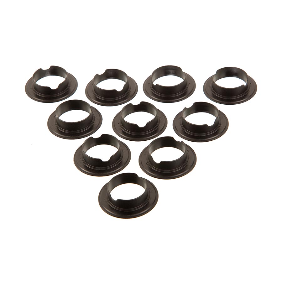 Set of 10 SRAM GXP reducer shields for bottom bracket parts, shown in a close-up image with metallic finish and precise fit details.