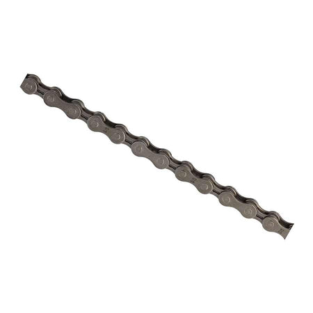 KMC Z6 bicycle chain with silver links, close-up view showing detailed metal construction and link design.