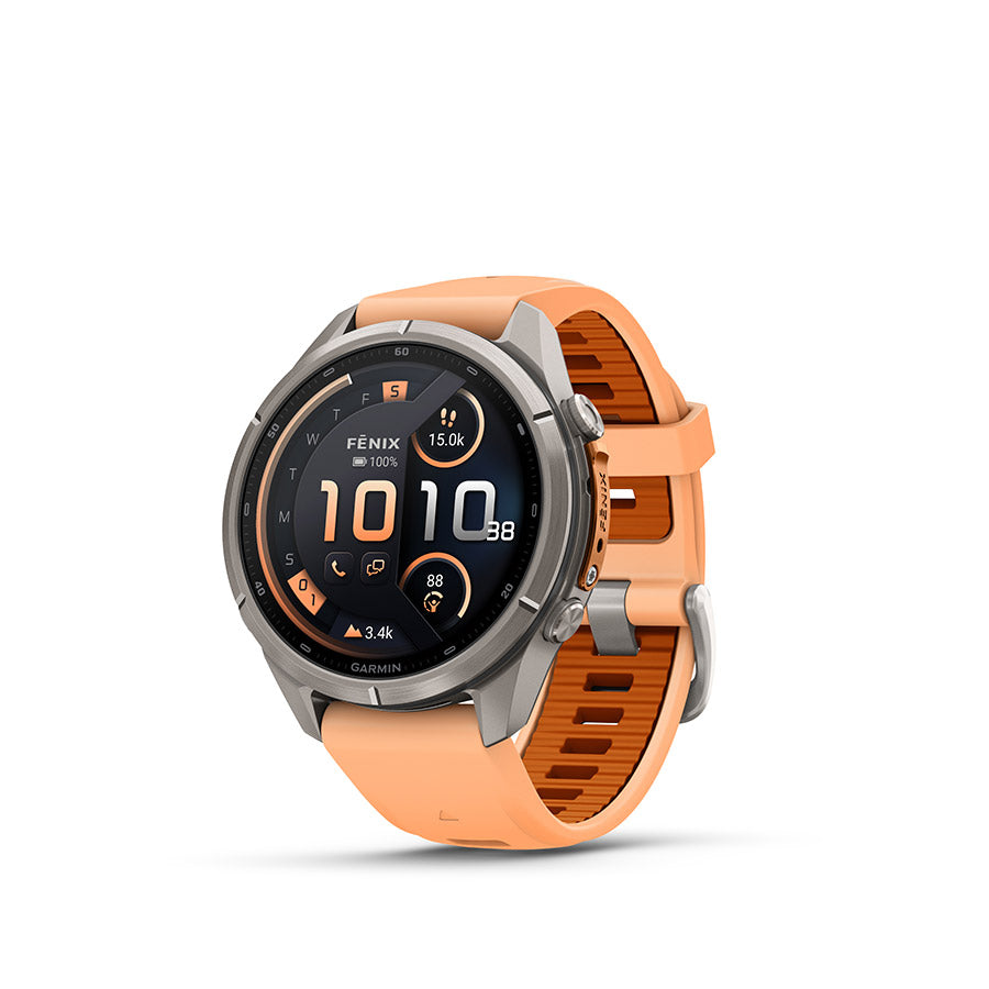 Garmin Fenix 9 Pro inReach 43mm cycling computer with GPS display and outdoor navigation features.