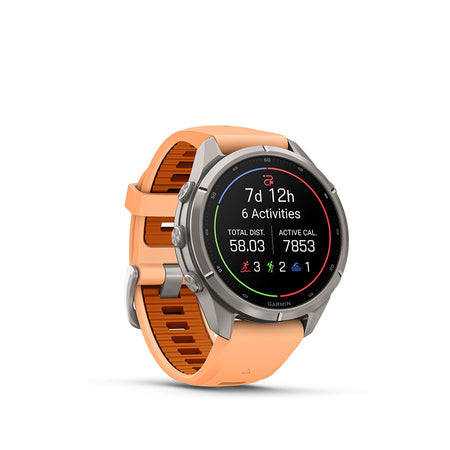 Garmin Fenix 9 Pro 43mm cycling computer with GPS display and outdoor tracking features in a close-up view.