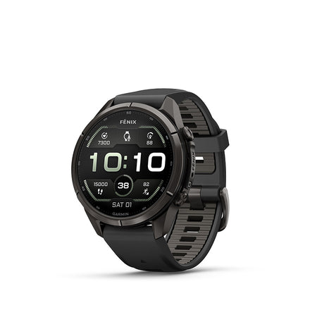Garmin Fenix 9 Pro 43mm cycling computer display showing GPS navigation and activity tracking features.