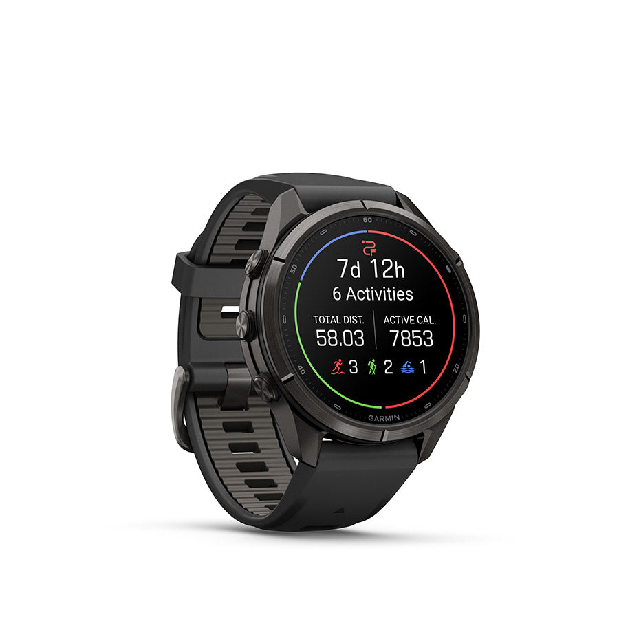 Garmin Fenix 9 Pro 43mm cycling computer with digital display and sporty design for outdoor activities