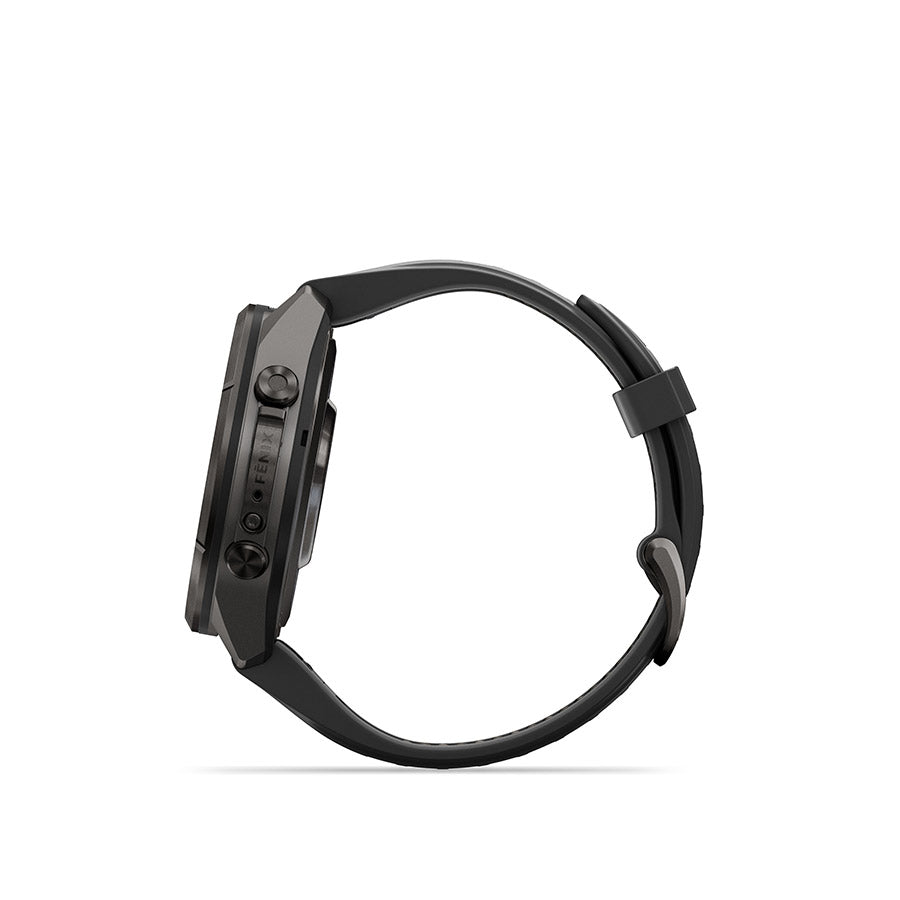 Garmin Fenix 9 Pro 43mm cycling computer with GPS display, showing navigation and activity tracking features.
