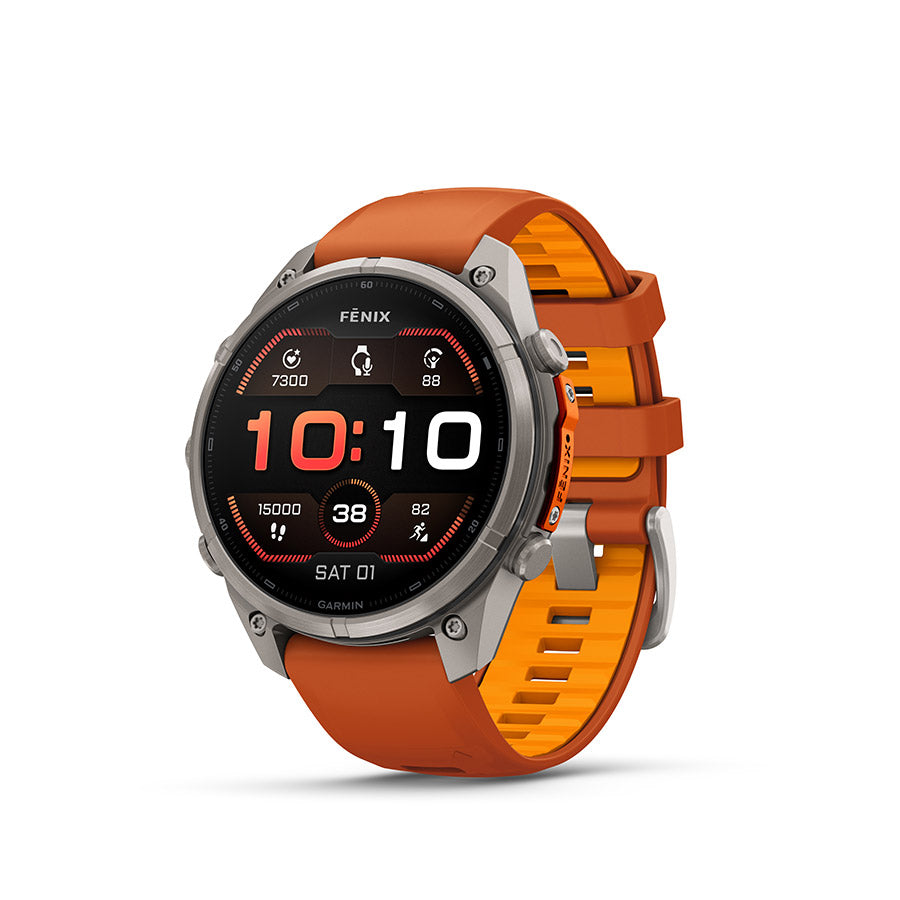 Garmin Fenix 9 Pro 47mm cycling computer display showing navigation and workout metrics.
