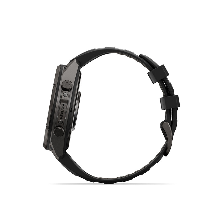 Garmin Fenix 9 Pro 47mm cycling computer with GPS display and multiple tracking features, shown on a cycling handlebar.