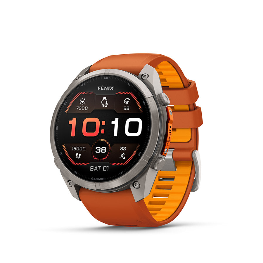 Garmin Fenix 9 Pro 51mm cycling computer with GPS and smartwatch features, showing a digital display with navigation data.