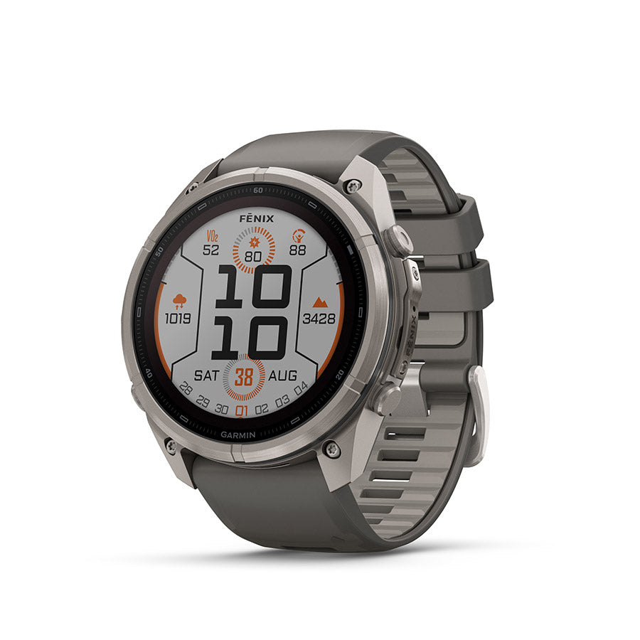 Garmin Fenix 9 Pro Solar 51mm cycling computer with GPS display and solar charging features.