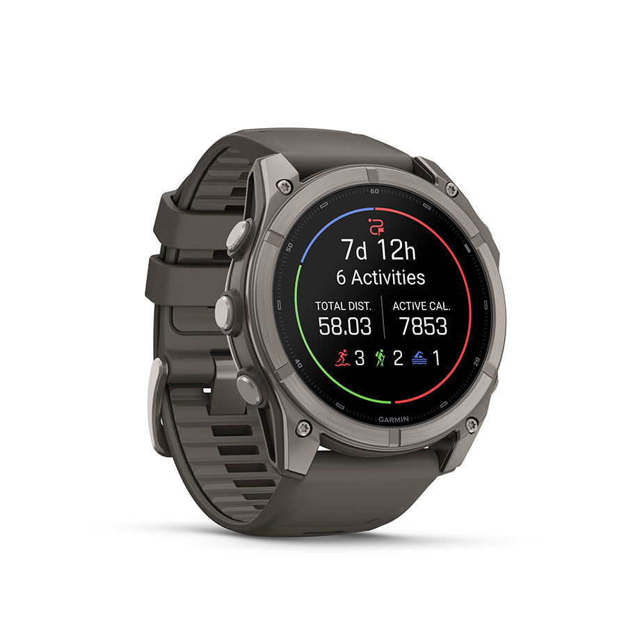 Garmin Fenix 9 51mm cycling computer with digital display and GPS tracking, designed for outdoor cycling activities.