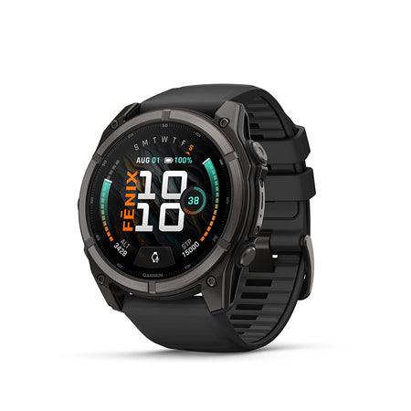 Garmin Fenix 9 51mm cycling computer with GPS and fitness tracking displayed on the screen.