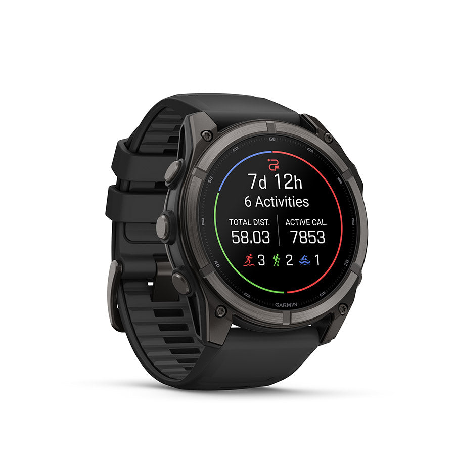 Garmin Fenix 9 51mm cycling computer showing digital display with GPS and activity tracking features