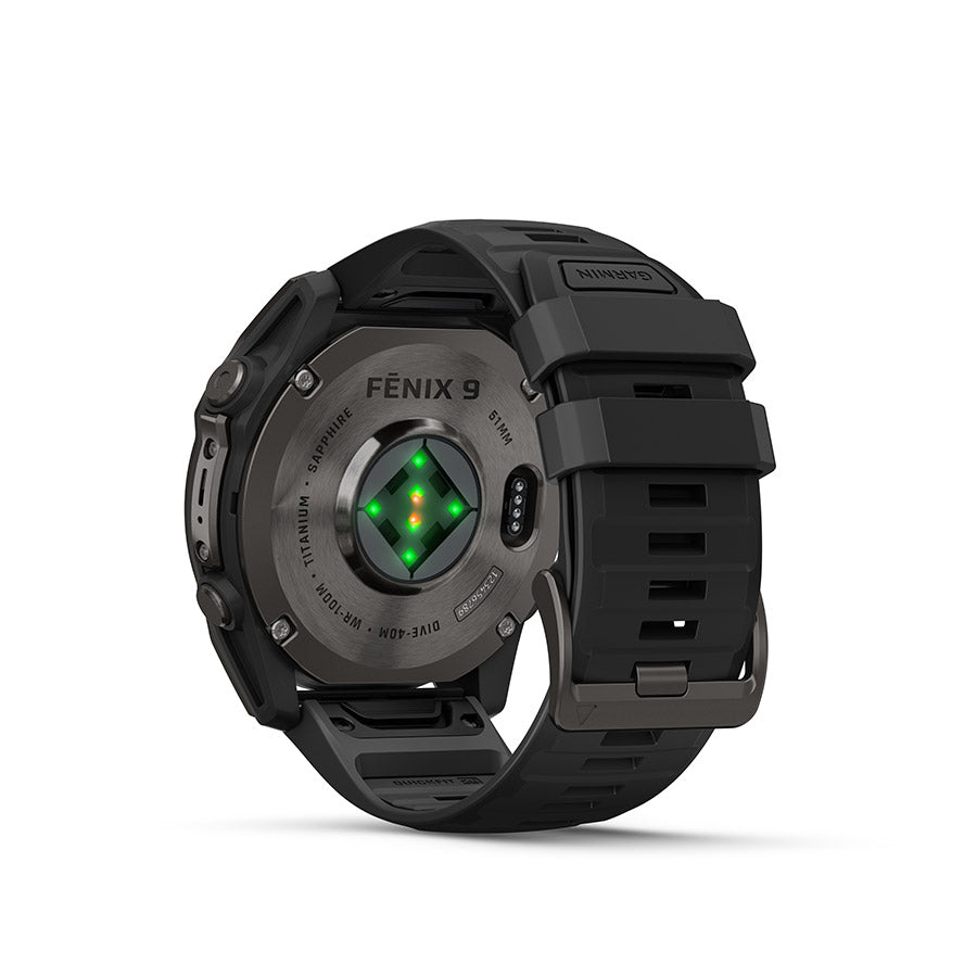 Garmin Fenix 9 51mm cycling computer with rugged design and digital display, ideal for outdoor cycling activities.