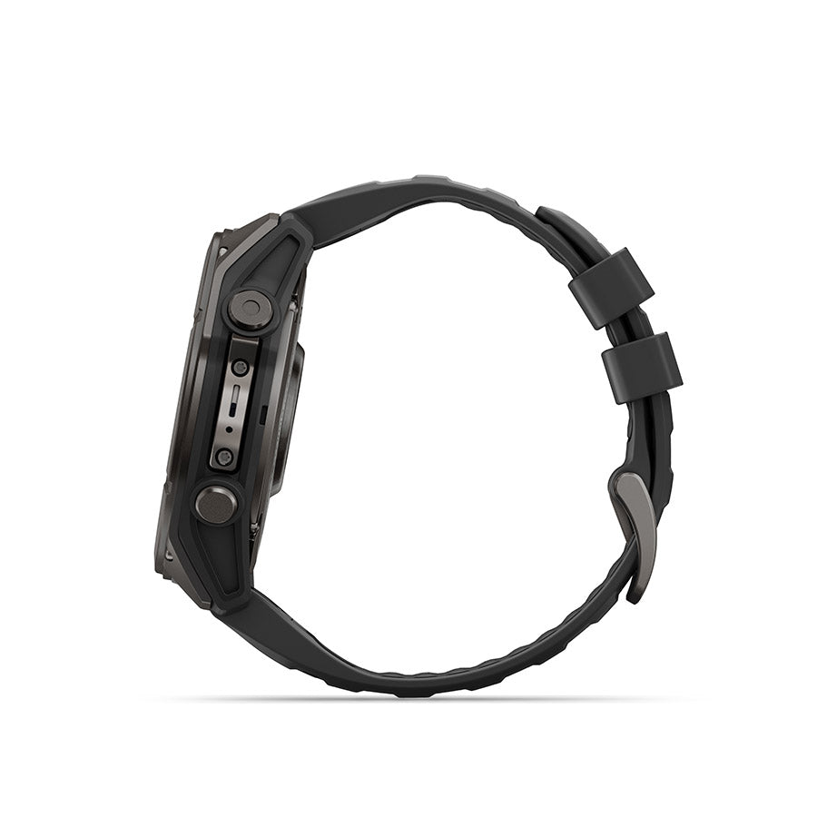 Garmin Fenix 9 51mm cycling computer with GPS and outdoor features, displayed on a cycling handlebar.