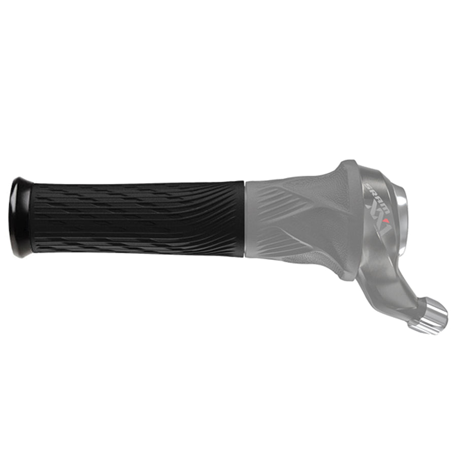 SRAM XX1 Lockings Gripshift bar tape in black, pair of grips with locking mechanism and textured surface for mountain bike handlebars.