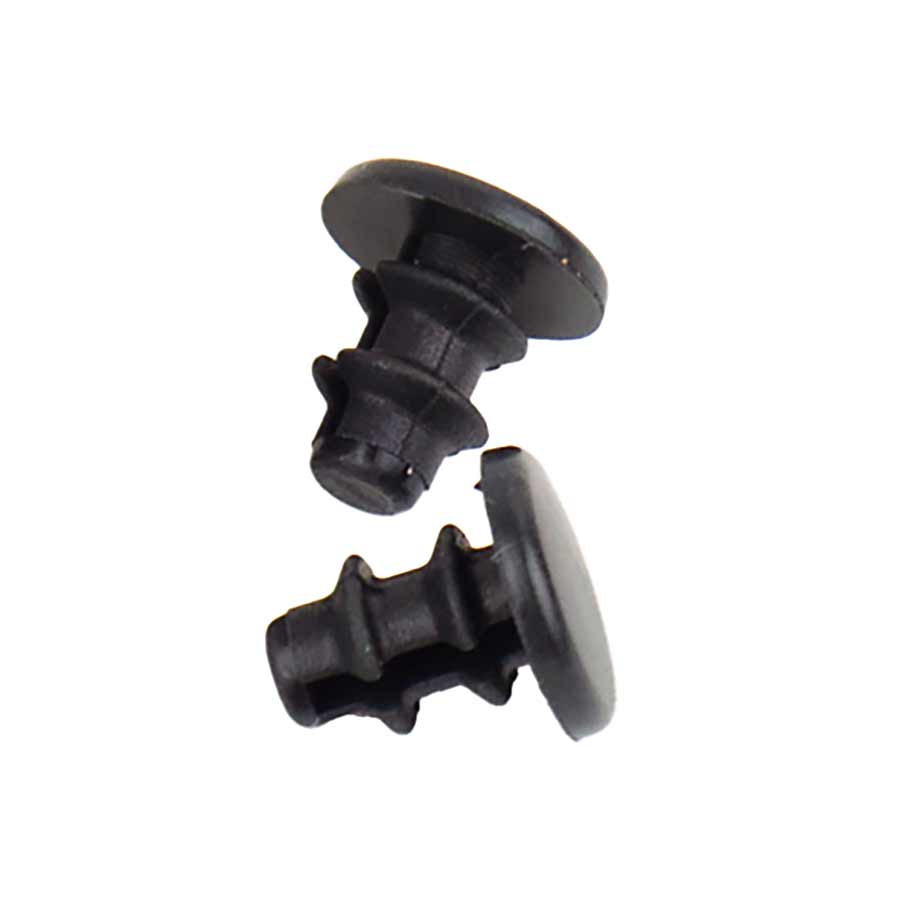 SRAM frame plugs for bike frame protection, black plastic caps on metal frame parts, close-up view of the protective components.