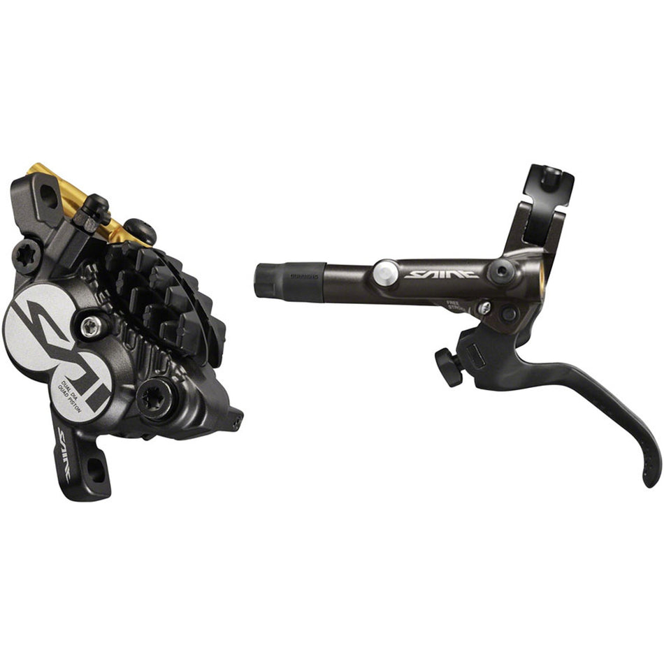 Shimano Saint BR-M820B disc brake calipers and lever set with black finish, designed for mountain biking and strong braking performance.