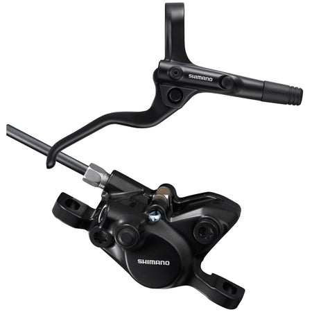 Shimano BR-MT200 and BL-MT201 disc brake and lever set with black finish, designed for mountain biking and bicycle maintenance.