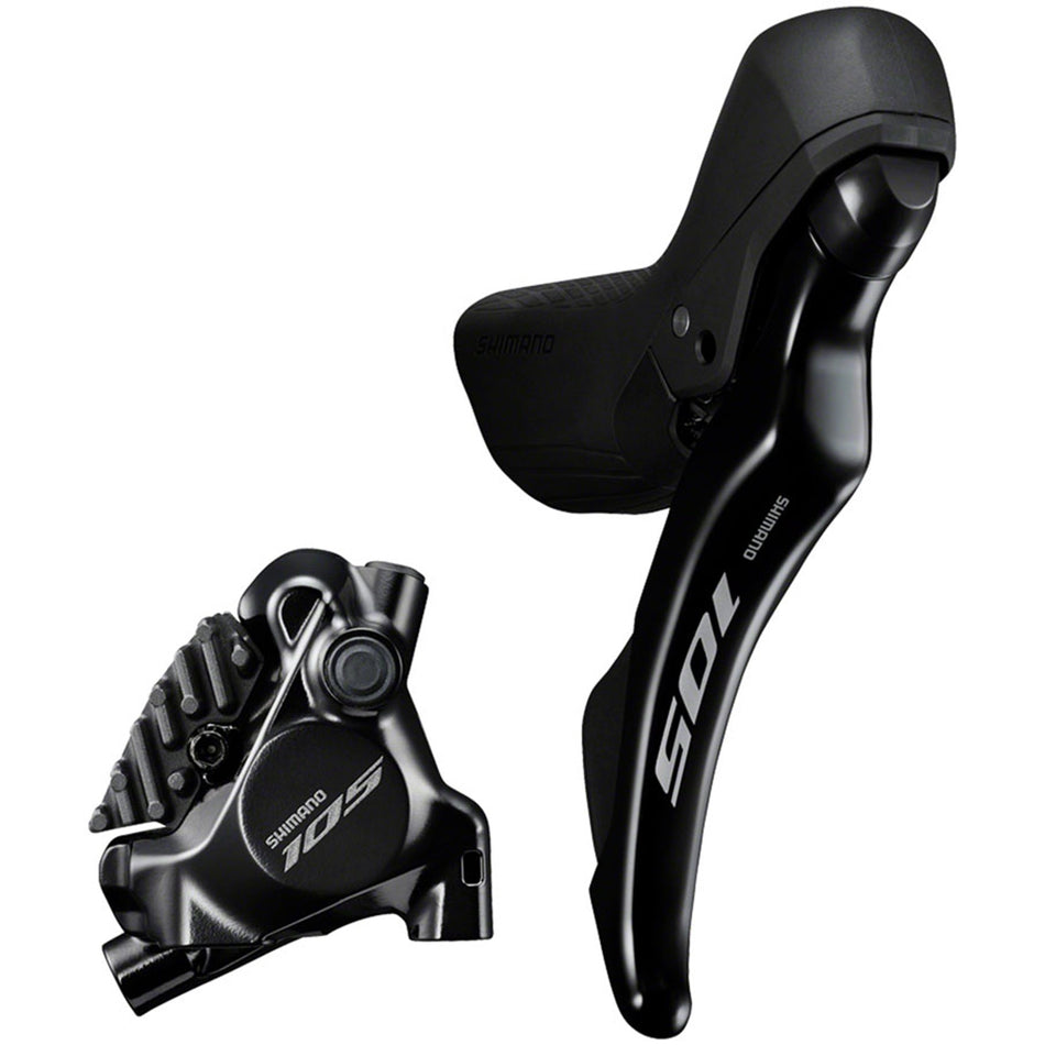 Shimano 105 ST-R7120 shift and brake lever with BR-R7170 disc brake caliper for road bike cycling components.