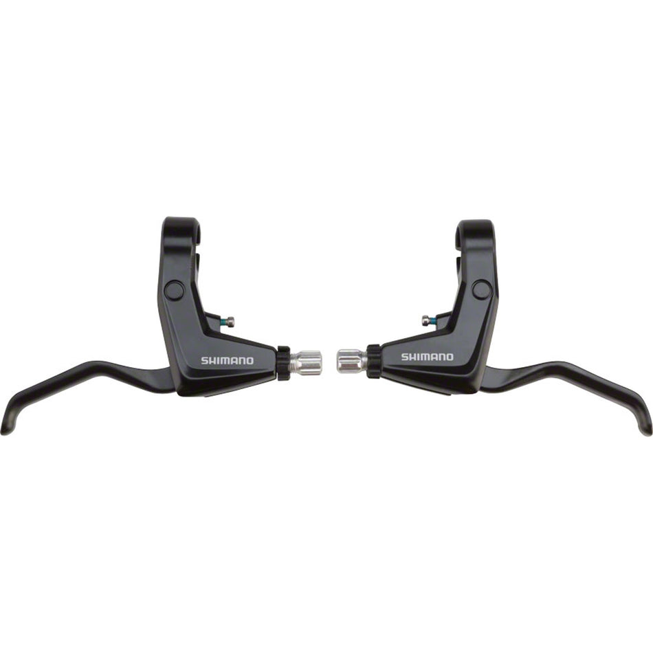 Shimano Alivio BL-T4000 V-brake lever set showing close-up of brake levers on bike handlebars.
