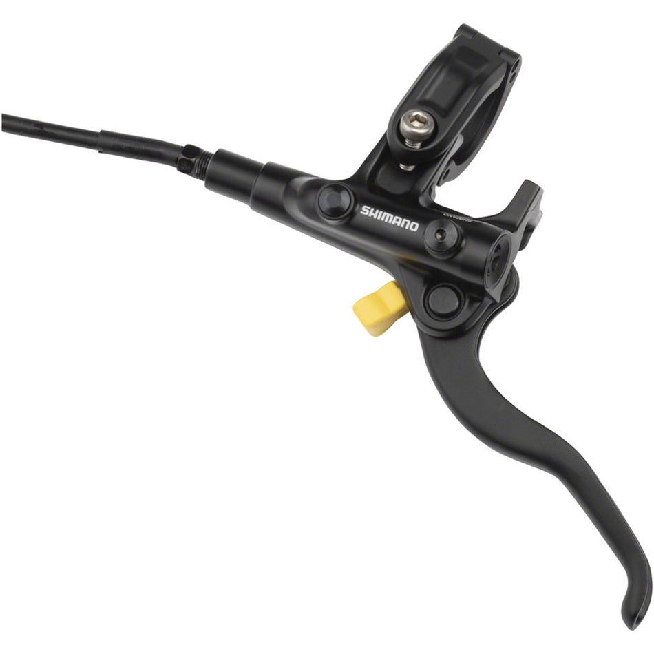 Shimano BR-MT410 and BL-M4100 disc brake and lever set, black finish, shown with brake calipers and levers attached