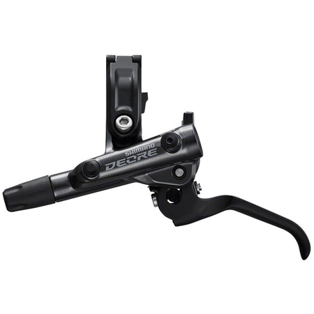 Shimano Deore M6100 brake lever for mountain bike, ergonomic design with black finish, mounted on handlebar.