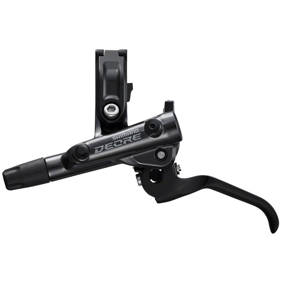 Shimano Deore M6100 brake lever for mountain bike, ergonomic design with black finish, mounted on handlebar.