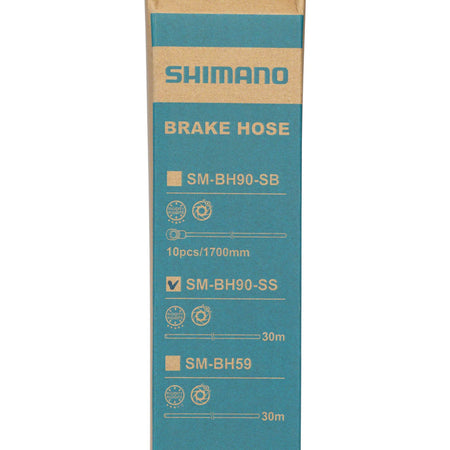 Shimano SM-BH90 disc brake hose and kit showing flexible black brake cables and connectors for bike disc brake system.