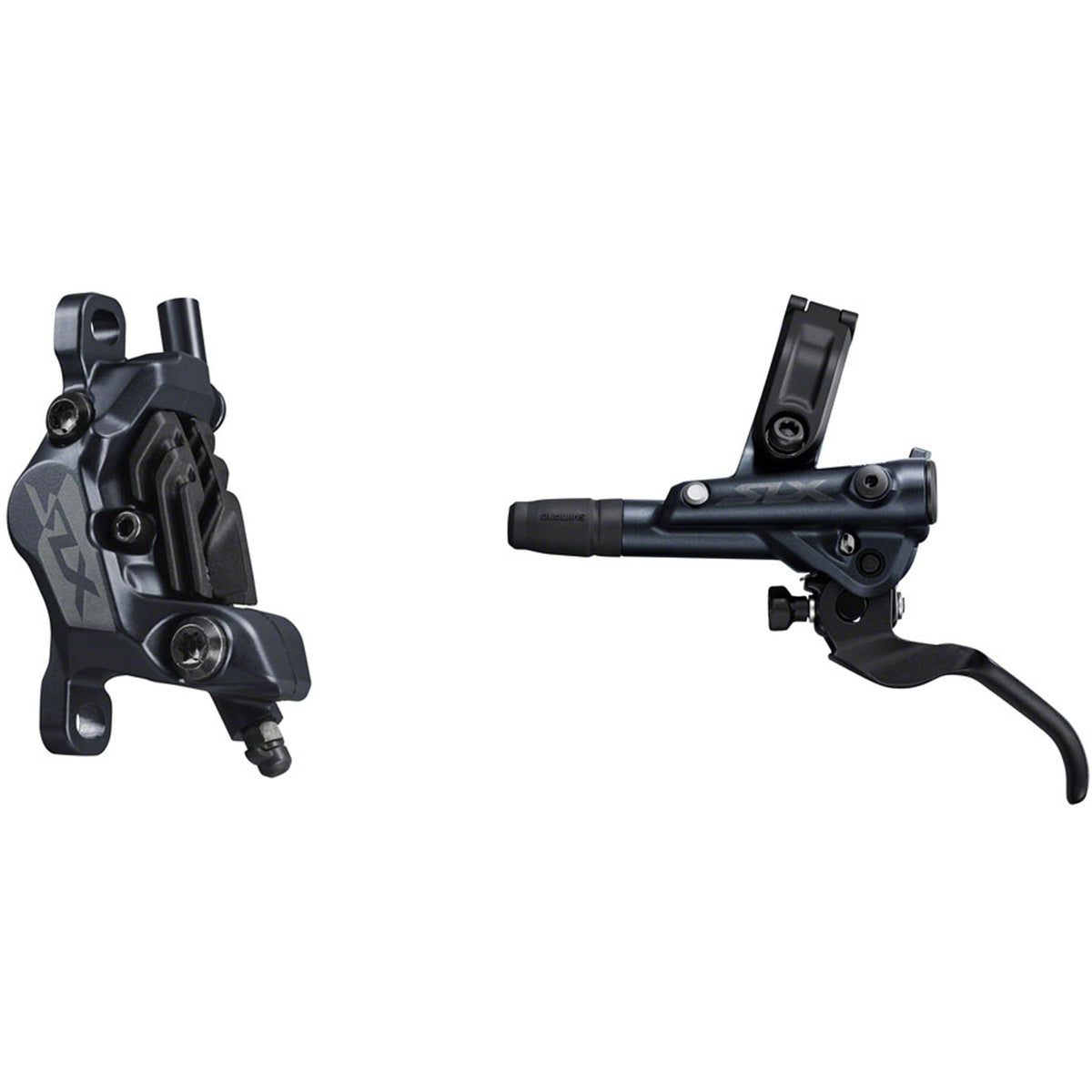 Shimano SLX M7100 Disc Brake showing the brake caliper and rotor assembly for mountain biking.
