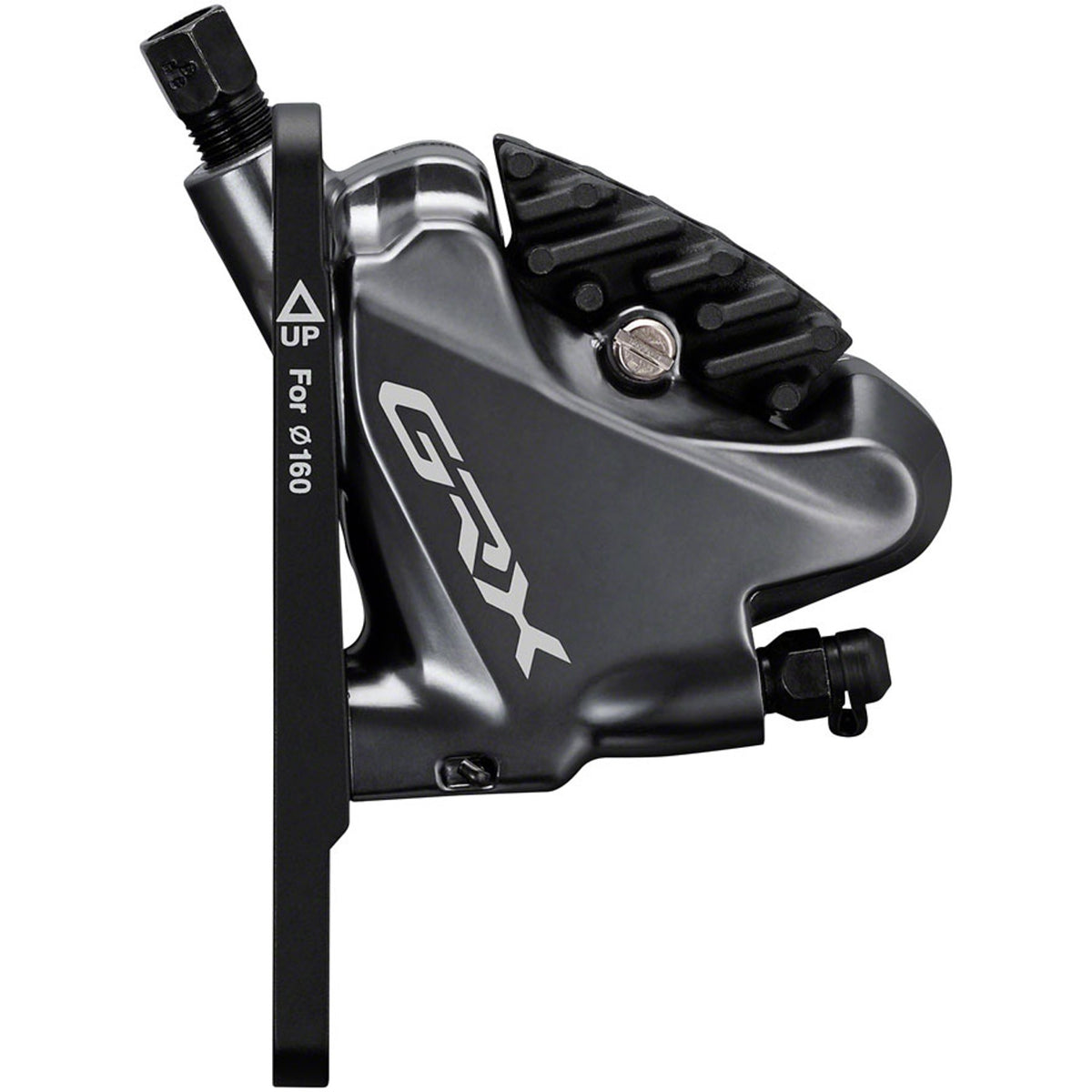 Shimano GRX RX810 disc brake with caliper and rotor for gravel and road bikes, showing sleek black design and mounting details.