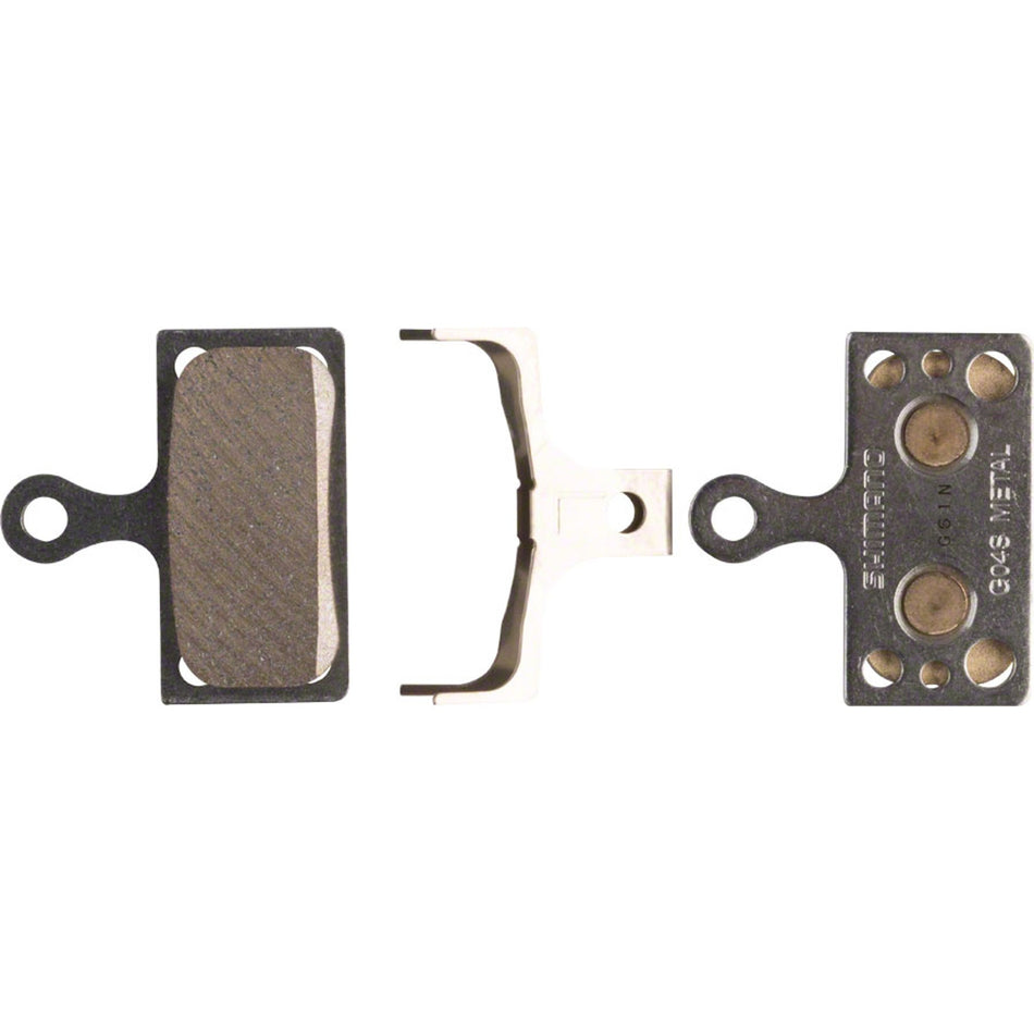 Shimano G04S metal disc brake pads for Shimano 2-piston calipers, featuring durable metal construction and precise braking performance.