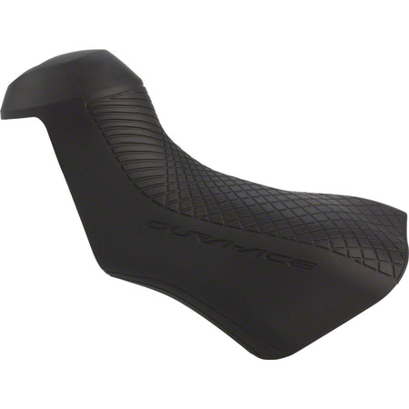 Shimano Di2 STI lever hoods for bike brake shifters, showing close-up of black rubber covers with branding details.