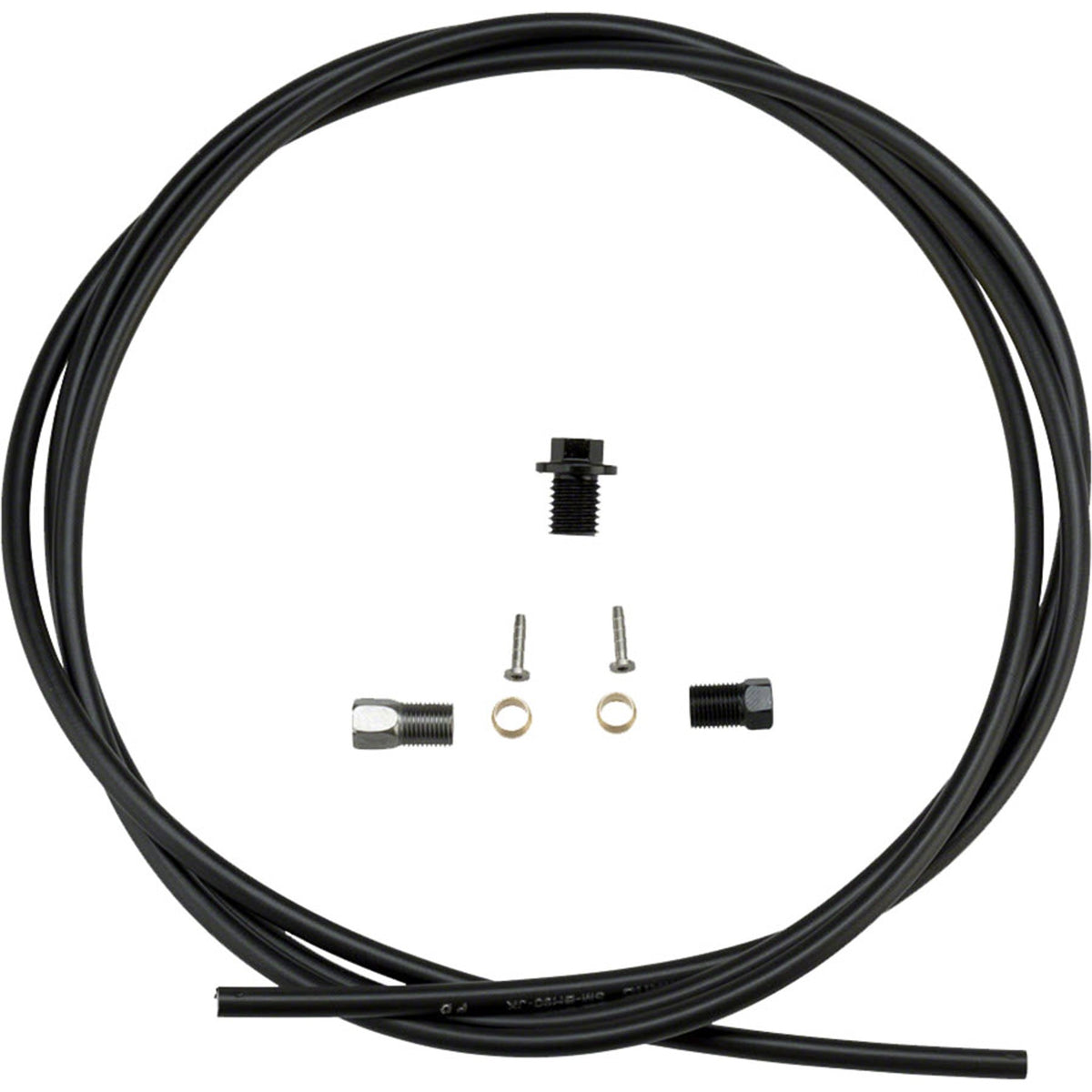 Shimano SM-BH90 disc brake hose and kit with brake cables and housing for mountain or road bikes, shown on a white background.