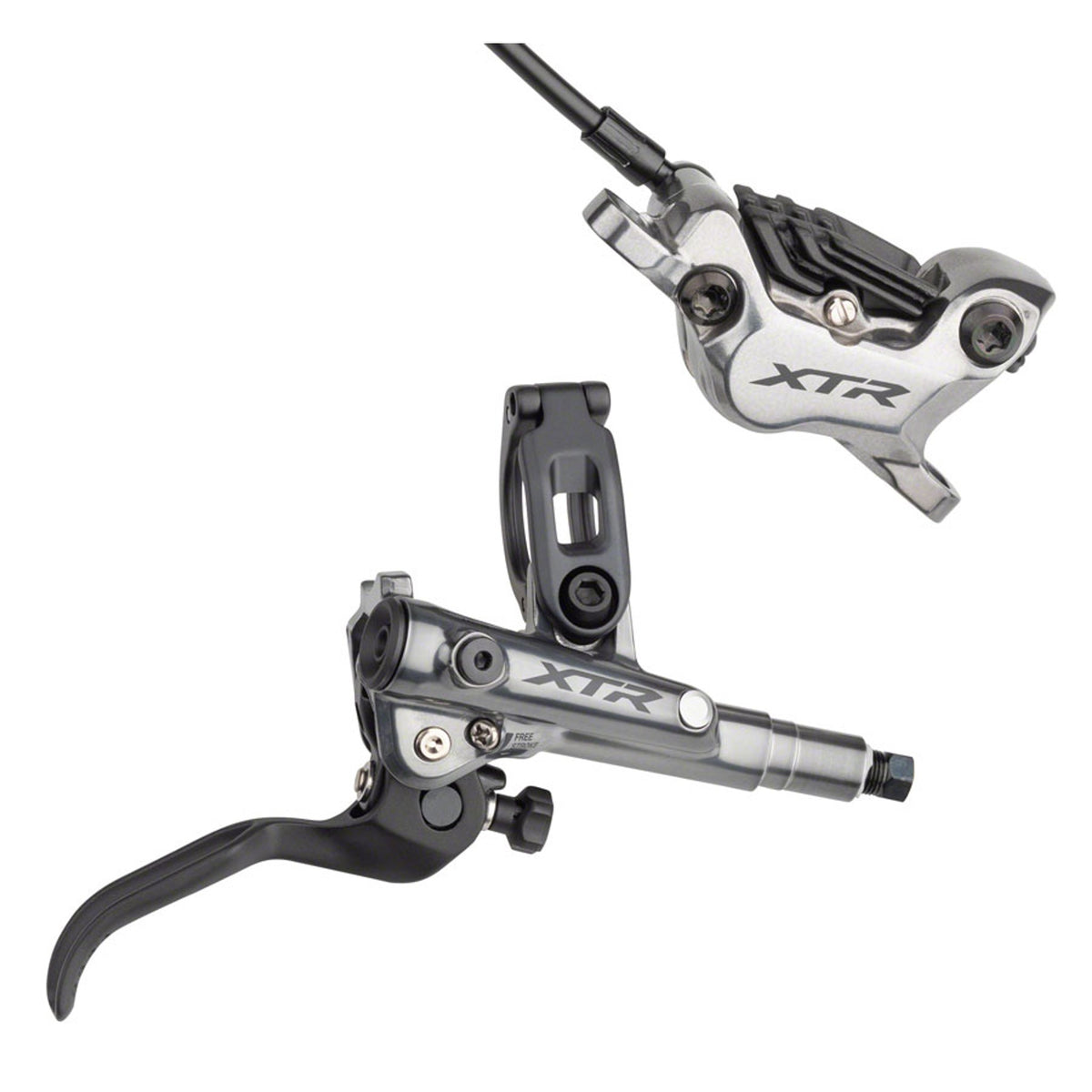Shimano XTR M9120 disc brake with black caliper and rotor for mountain bikes, mounted on a bike wheel.