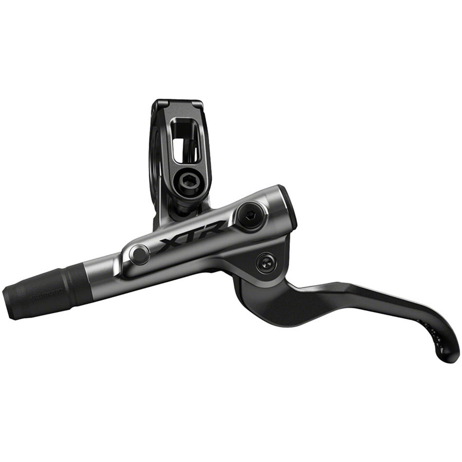 Shimano XTR BR-M9100 hydraulic disc brake lever for mountain bikes, showing the sleek black lever with hydraulic hose attachment.