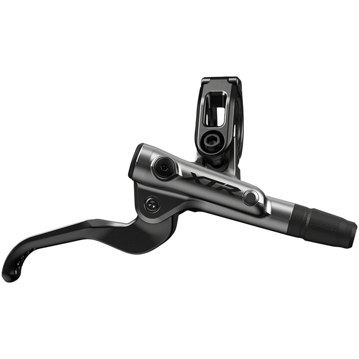 Shimano XTR BR-M9100 hydraulic disc brake lever for mountain bikes, showing the ergonomic design and branding on the lever.