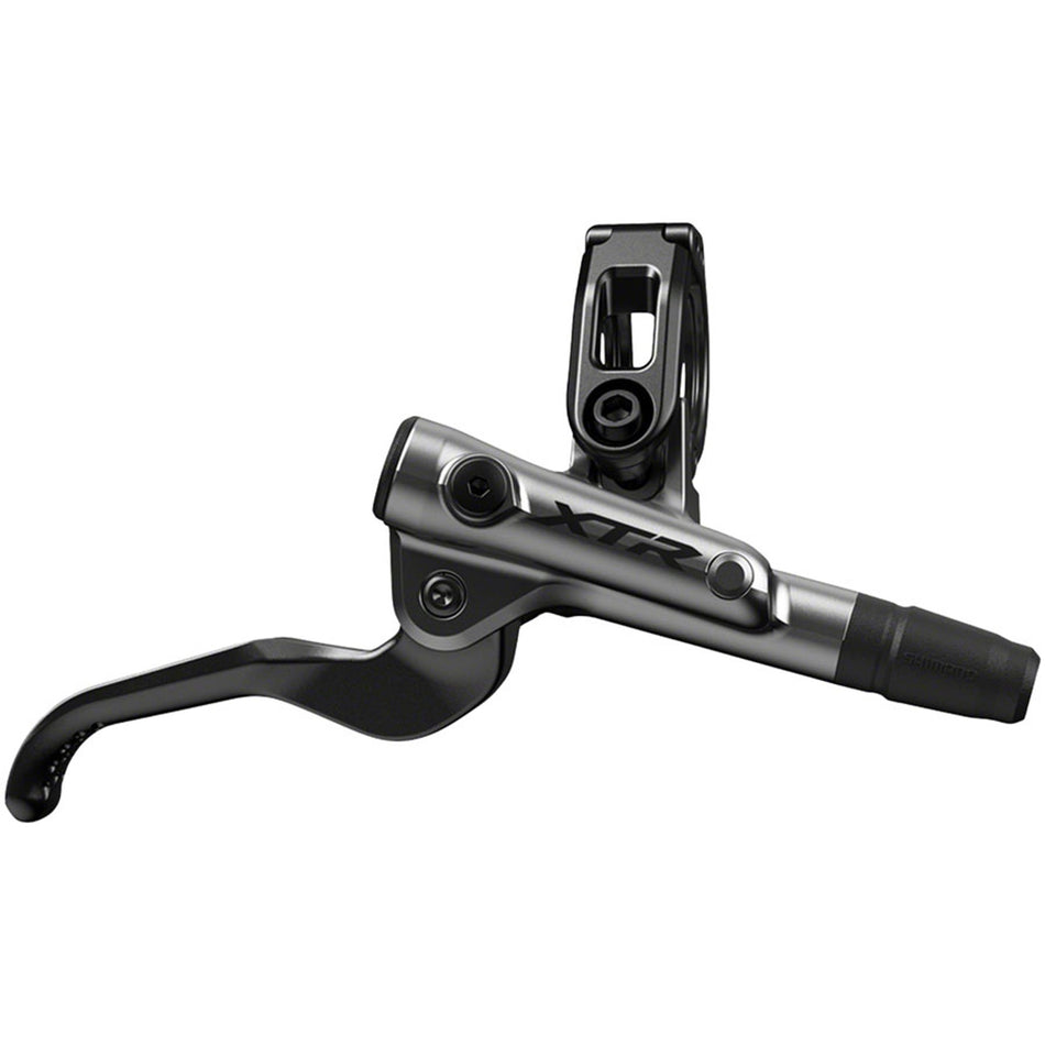 Shimano XTR BR-M9100 hydraulic disc brake lever for mountain bikes, showing the ergonomic design and branding on the lever.